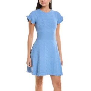 Shoshanna Neline Ruffle-Trim Mini Knit Dress S Small Light Blue